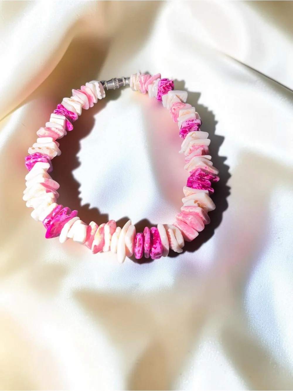 Pink & White Shell Chip Beaded Bracelet